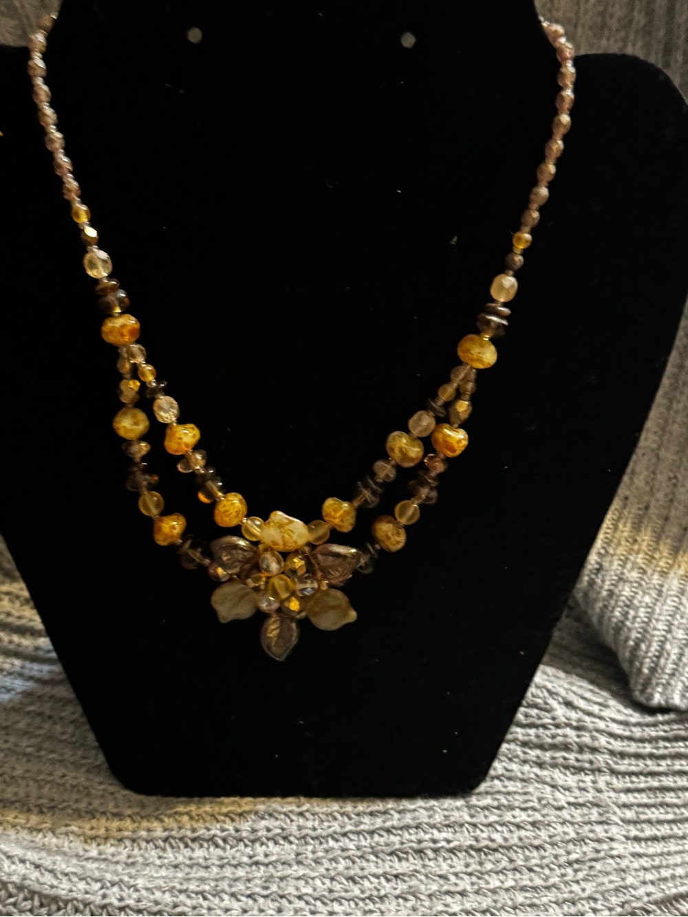 Earth Toned Beaded Floral Statement Necklace - Women Jewelry